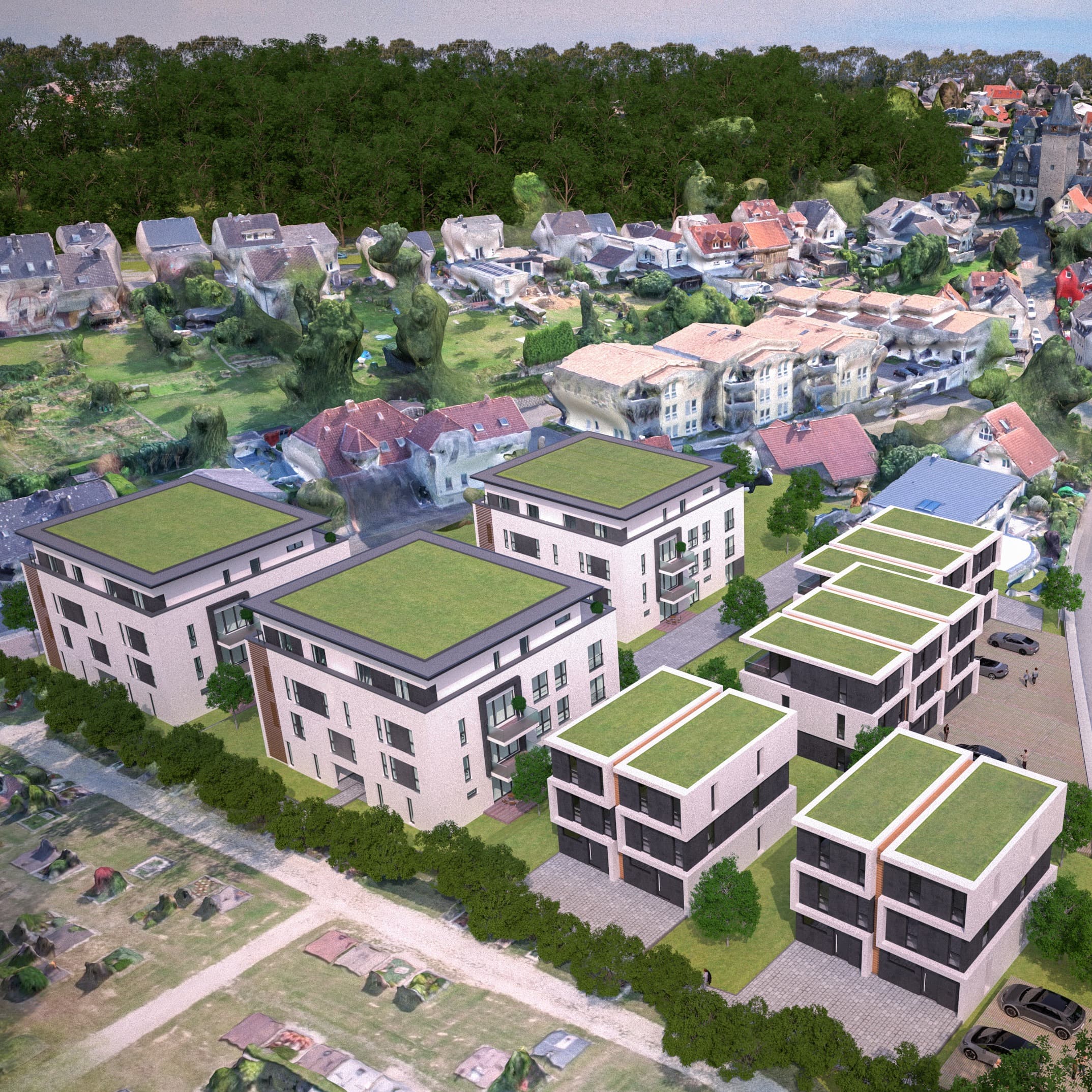 Neubau einer Wohnanlage mit 40 Wohneinheiten und Gewerbeeinheit auf einer gemeinsamen Tiefgarage